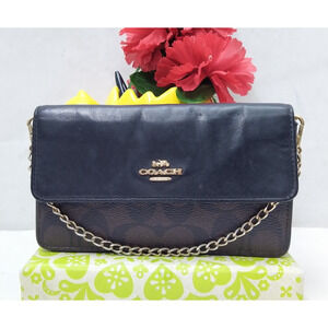 Coach Signature Black Leather Credit Card Wristlet Wallet